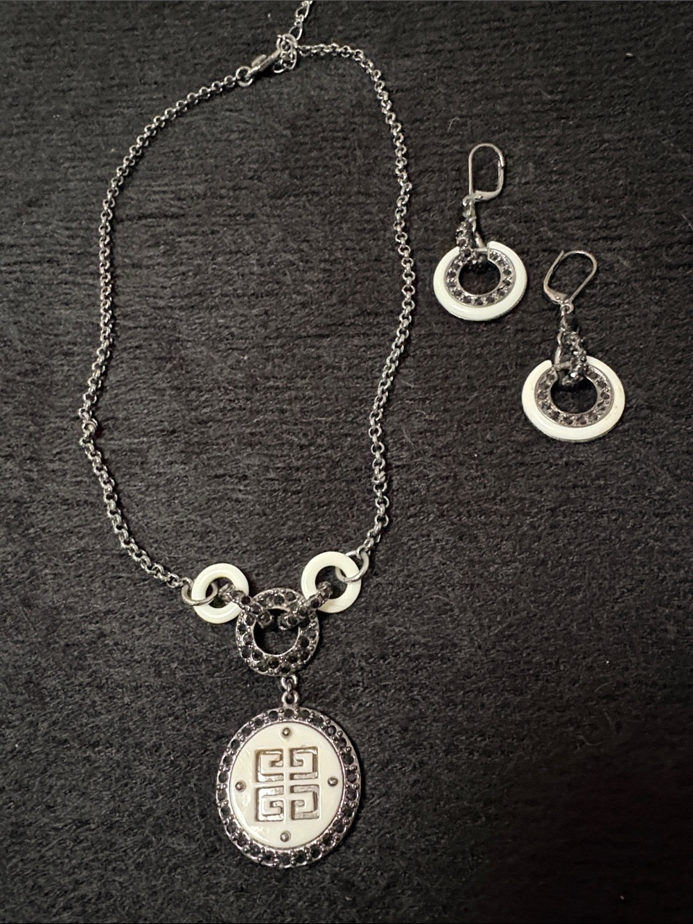 Givenchy Silver Tone Necklace with White Enamel Medallion